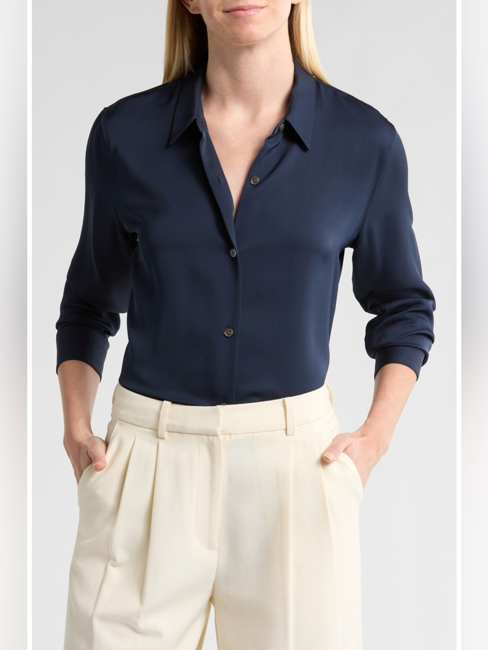 NWT THEORY Button-up Silk Blouse in Navy
Size X-Small